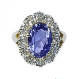 Vintage Victorian 19th Century Ceylon Sapphire and Diamond Ring